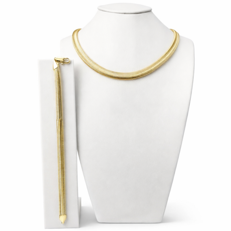 Set Lant si Bratara Snake Placat cu Aur 18K, 8mm
