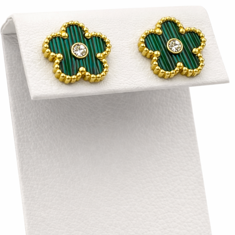 Cercei Trifoi Verde Placati cu Aur 18K