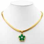 Lant Trifoi Verde Reglabil Placat cu Aur 18K
