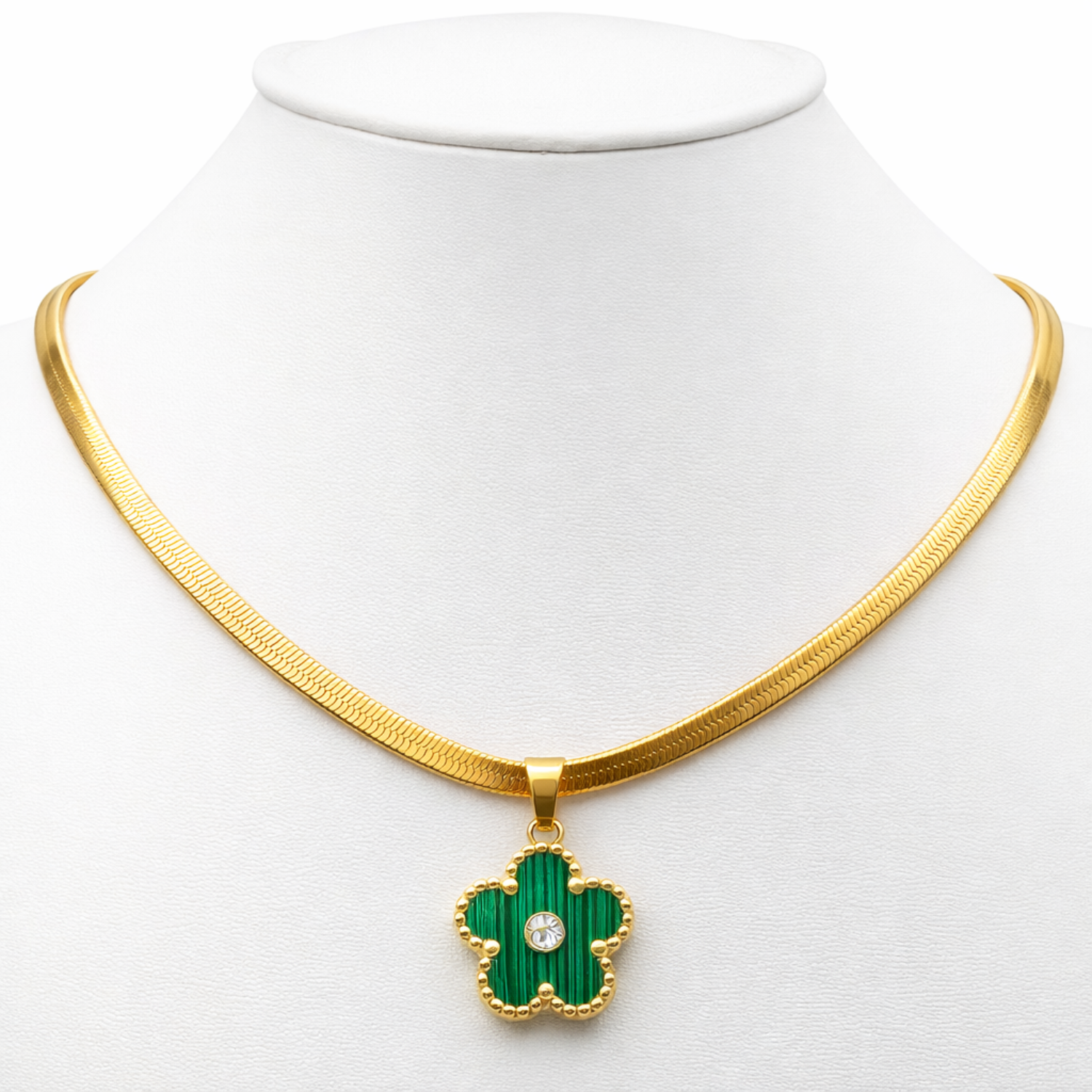 Lant Trifoi Verde Reglabil Placat cu Aur 18K