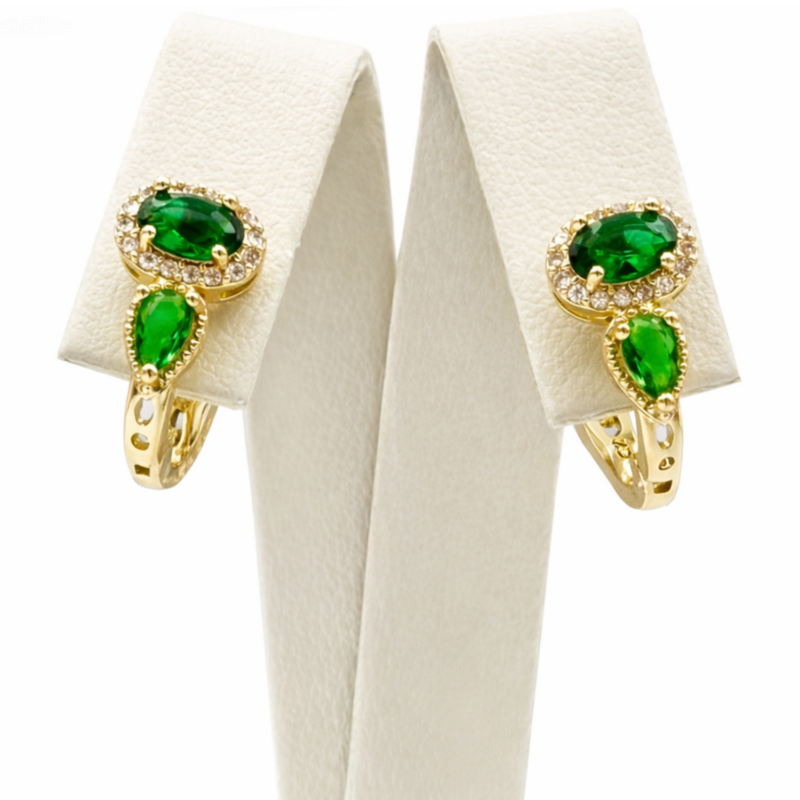 Cercei Green Diamond Placati cu Aur 18K