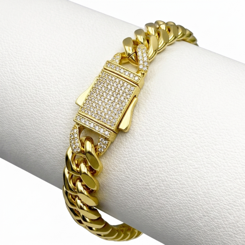 Bratara Cuban Luxury Monaco Placata cu Aur 18K, 8mm